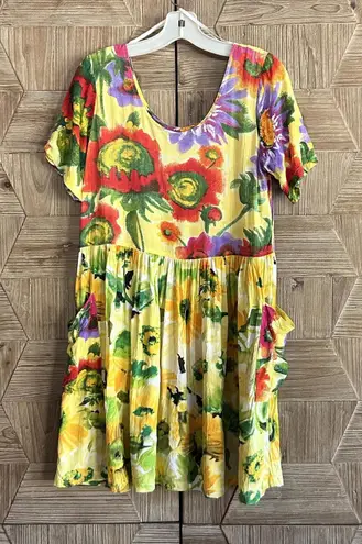 Jams World Womens Yellow Floral Babydoll Dress Size S Cottage