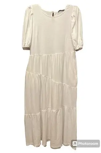 BTFBM women’s Midi swing flowy dress tiered cotton white Size S NWT