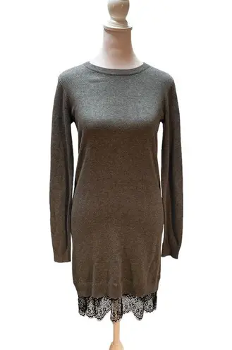 BCBGeneration NWT  Heather Gray Long Sleeve Round Neck Sweater Dress Lace Bottom