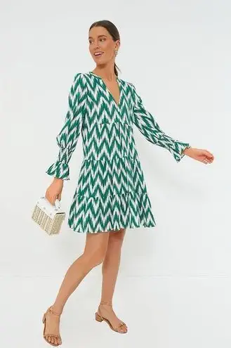 Pomander Place Tuckernuck Green Ikat Kenzo Dress Tiered Bell Sleeve Zig Zag XXXL Size undefined