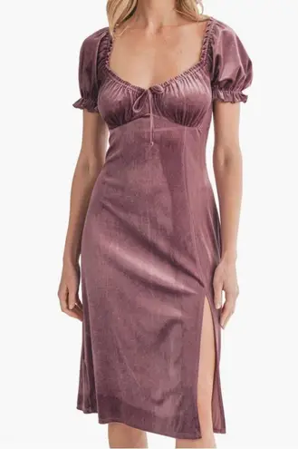 All in Favor Puff Sleeve Crushed Velvet Dress - Plum Size M