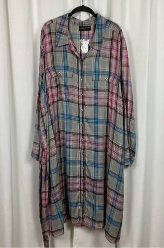 Lane Bryant  Gray Pink&Blue Plaid Button Front Shirt Dress Sz.28W NWT