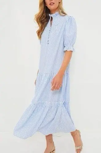 Pomander Place Tuckernuck Blue White Stripe Selena Maxi Dress Size S Puff Sleeve