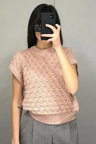 I Love Mr. Mittens Pointelle-Knit Cotton Sweater Vest in Blush Size XS/S