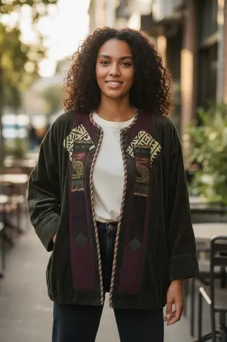 Vintage Cassowary Philadelphia Corduroy Embroidered Jacket Boho Indie XL Green