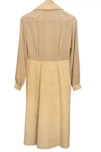 Vintage Stanley Sherman Beige Ultrasuede Midi Shirt Dress Tan Size M