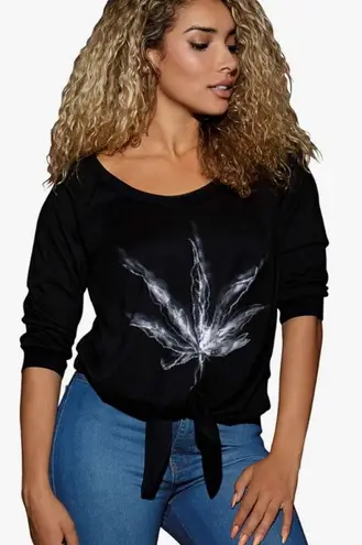 NEW! Black Tie Front Sweatshirt 3/4 Sleeve Top S/M Goth Festival Relaxed Fit