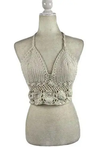 Retro Crochet Halter Bralette Crop Top Knit Bustier Cami Summer Blouse S/M White Size undefined