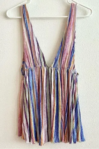 Urban Outfitters  Isla Plunge Babydoll Rainbow Stripe V Cut Tank Top Size Small