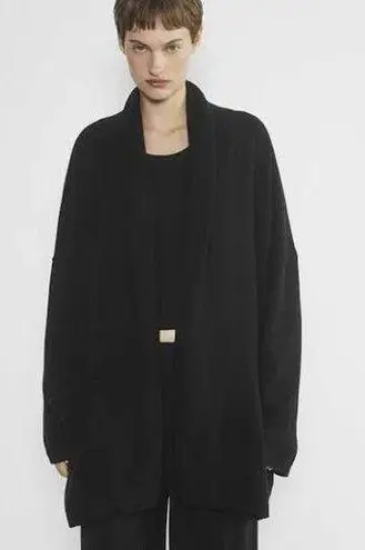 Jarbo | S / 4 | Pure 100% Wool Mid Length Open Front Cardigan Sweater Knit Coat Black