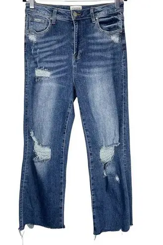 Insane Gene Wide Leg Distressed Flare Raw Hem High Rise Jeans Sz 13/30 Blue