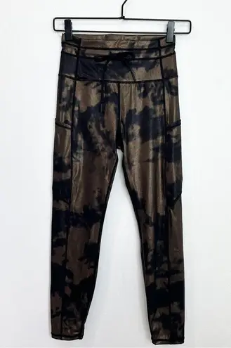 Zyia Bronze Hendrix Metallic Pocket Drawstring Luxe 7/8 Legging Athletic Active