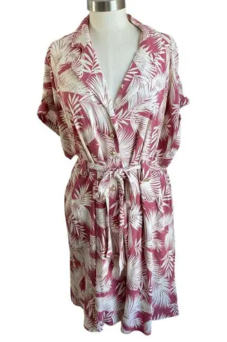 Torrid  Shaded Palms Mini Rayon Slub Button Front Collared Dress Rose Size XL