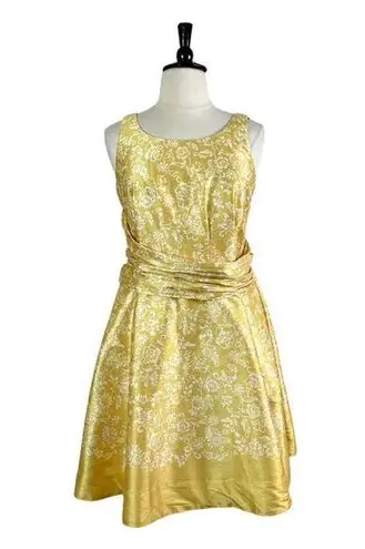 Eshakti Women’s Plus Dress Fit Flare Ruched Waist Yellow Floral Size 14/16