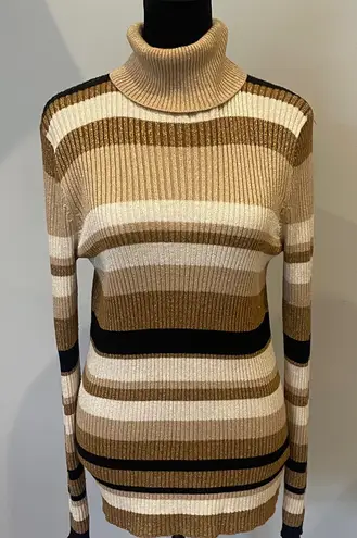 Jos. A. Bank Striped Turtleneck Sweater - Brown, Black, Cream retro vibes