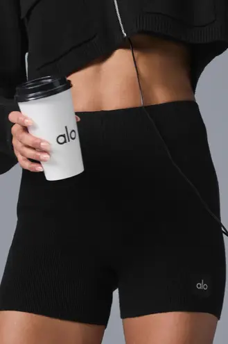Alo Scholar Knit High Waist Short Womens Small Black Athleisure Cashmere