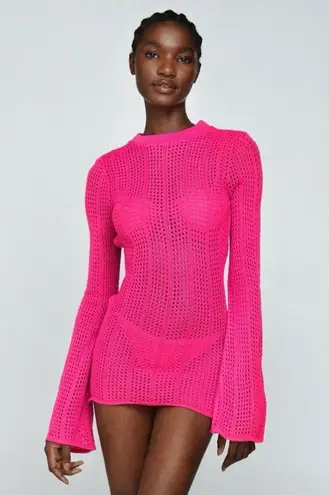 Nasty Gal Stitchy Backless Knitted Mini Cover Up Dress Hot Pink NWT Large