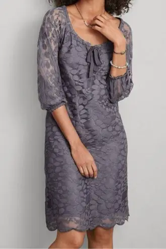 Garnet Hill Boheme Easy Lace Above Knee Leaf Dress Castlerock Grey Size 12