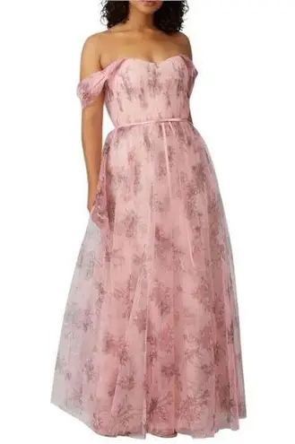 MARCHESA NOTTE Bridesmaid Blush Pink Floral Tulle Long Maxi Gown Dress 14 ($325)