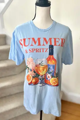 Light Blue Crewneck Short Sleeve Summer & Aperol Spritz Orange Graphic T