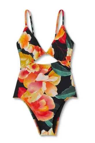 Shade & Shore Women's Front Keyhole Tie Back One Piece Swimsuit - ™ Black Floral