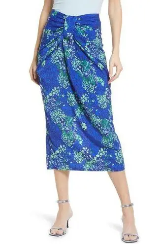 NWT Never Fully Dressed Knot Front Midi Skirt Blue Green Leopard Print Sz.2