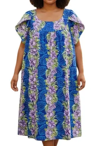 Vintage Royal Creations Dress 3XL Blue Purple Floral Hawaiian Aloha MuuMuu Vtg Size 3X