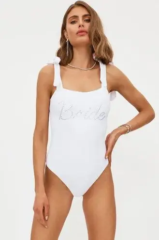 Beach Riot  Sydney Rhinestone Bride One Piece Swimsuit Tie Strap White Women's XS