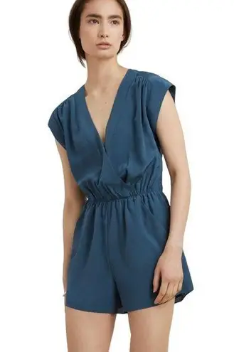 Aritzia Babaton | XS | 100% Silk Moody Blue Corbett Cap Sleeve Faux Wrap Romper