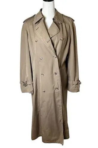 London Fog 70s Vintage British Khaki Classic Trench Coat Longline Lined Sz 14