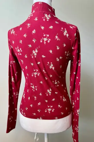 No Comment Burgundy floral mock neck sweater