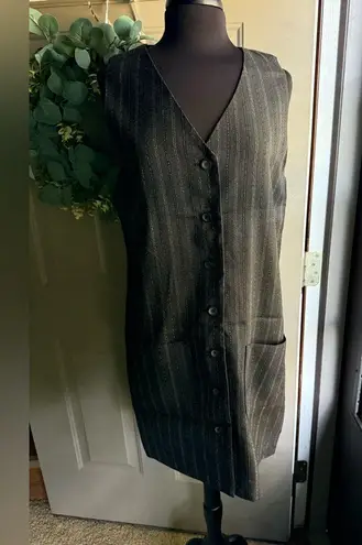 Vintage 90s Worthington pinstriped sleeveless button down vest dress, size 12 Black