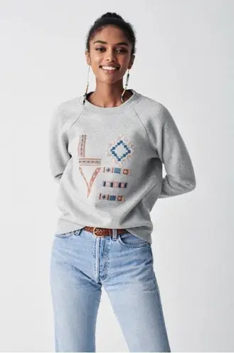 Faherty B. Yellowtail Love Crewneck Sweatshirt Size Small Gray Embroidered
