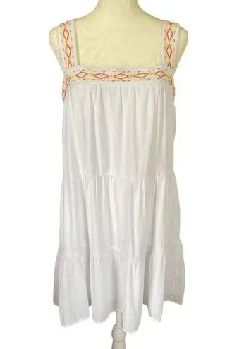 Blue Rain women's medium fully lined white tribal embroidered flowy summer dress