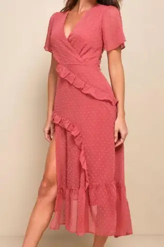 Lulu's Pink Asymmetrical Ruffled Wrap Midi Dress Size XS