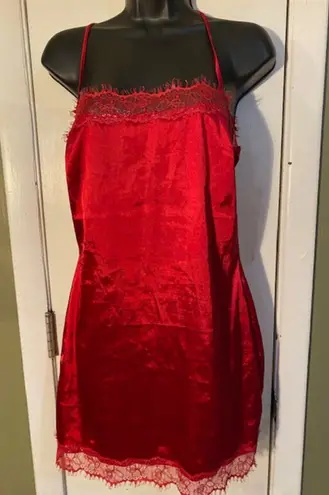 Meshki Satin Lace trim Red mini slip dress or slip S
