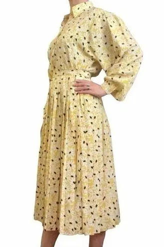 Jaeger Vintage London Yellow Floral 2-Piece Blouson Midi Dress