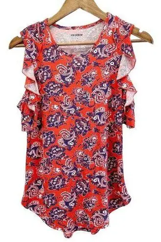 Joe Boxer  Juniors S Paisley Bandana Jersey Knit Top Cold Shoulder Patriotic