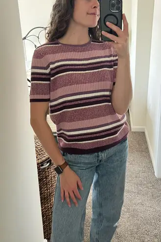 Laura Scott Vintage Purple Striped Knit Short Sleeve Top