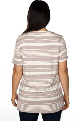 Love j Khaki Striped Distressed Cut Out Tee Plus Size 3X