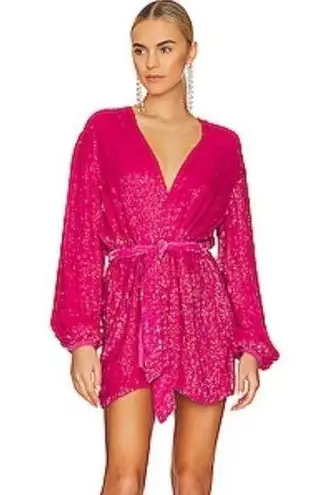Karina Grimaldi Garda Beaded Mini Dress Hot Pink Womens Size XS