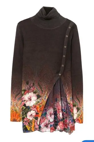 Desigual Long Freya Turtleneck Tunic Sweater Knit Chiffon $122 M