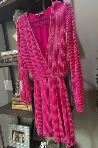 Karina Grimaldi Garda Beaded Mini Dress Hot Pink Womens Size XS