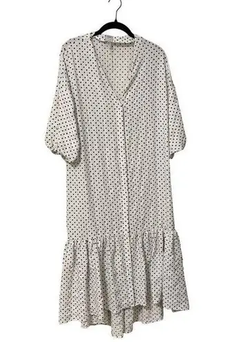 ICHI White Black Polka Dot Ruffle Ixaugustina Midi Dress Size 36 US 4