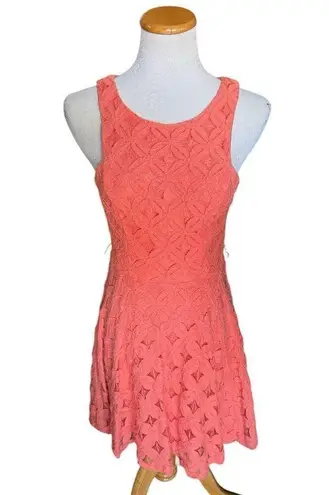 kim rogers Juniors Womens City Triangles Coral Zipper Back Lace Sleeveless Party Dress Sz 7