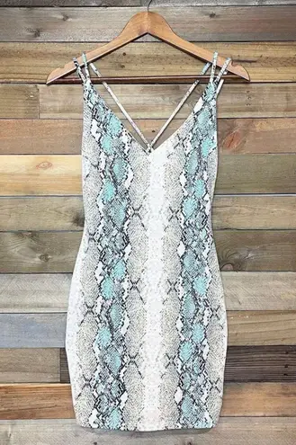 Blue Blush Cream Snake Print Bodycon Dress