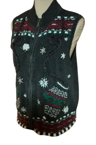 Vtg Y2K unique mitten pockets holiday sweater vest Size M