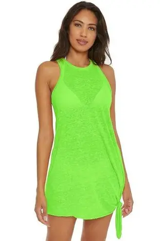 BECCA by Rebecca virtue Becca Beach Date High Neck Lime Green Side Knot Swim Coverup Dress Size S