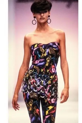 Salvatore Ferragamo Vintage Shoe Print Footed Leggings Runway 1991 Sz Medium