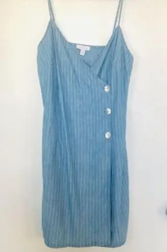 Topshop  Blue Jean Pin Stripe Fold Over Pearl Button Dress- Size 8